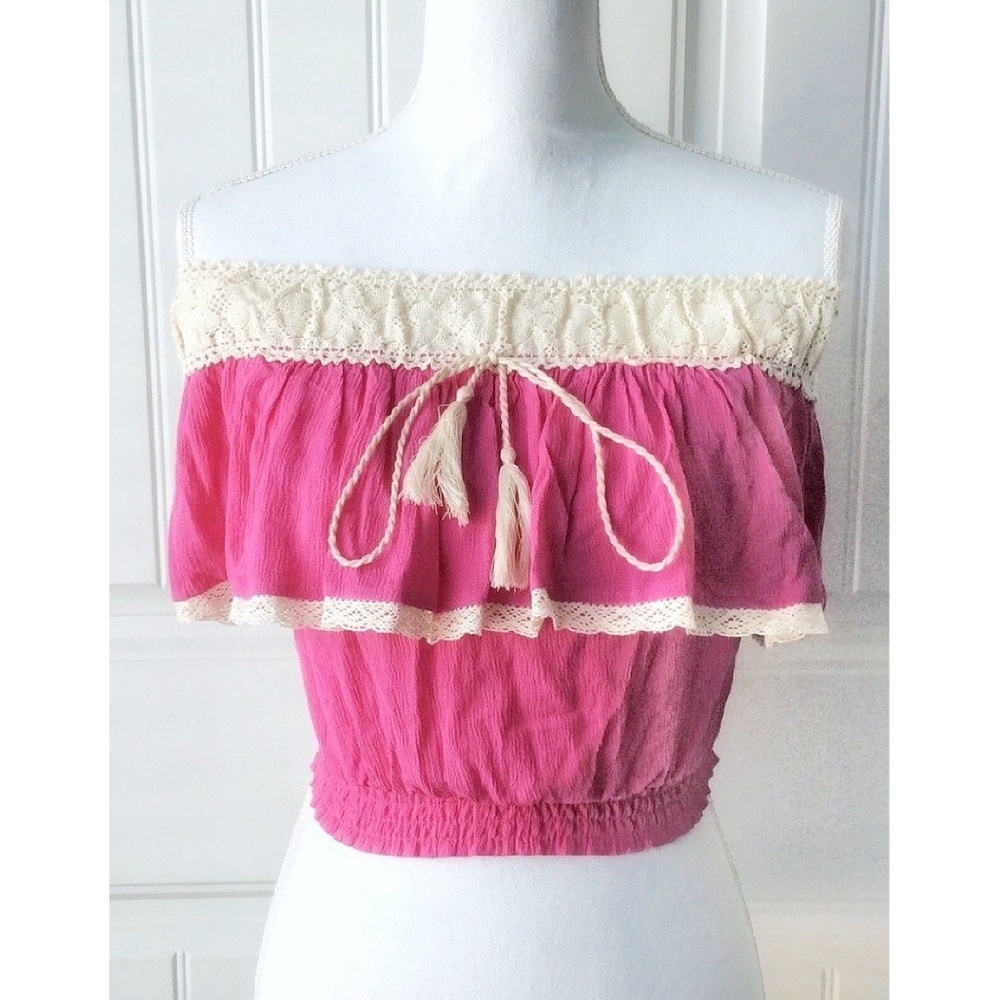 Flying Tomato Hot Pink Lace Cropped Top